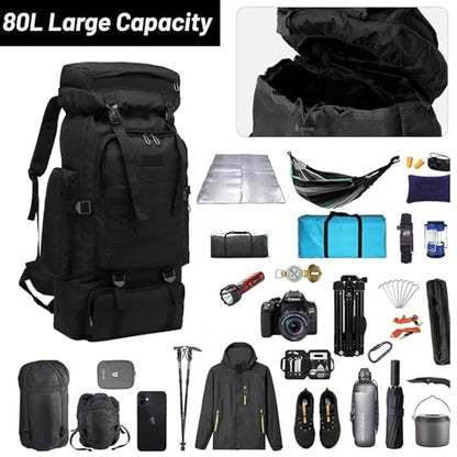 JUMAHE 80L 2-pack Hiking Backpack for Men with Sling Tactical Backpack - Rucksack Molle Military Tactical Waterproof Lightweight Camping Backpack 3 Day Assault Pack for Travel, Climbing, Backpacking - color: 80l Black - Pro(900d Fabric) + Sling Bag Bundle
