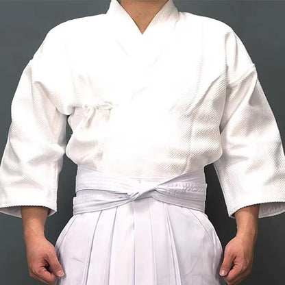 Hakama Kendo Gi Aikido Samurai Hakama Martial Arts Clothing Kimono Shirts Costumes Formal Kyudo Kimono 2pcs - color: Blue-white, size: 26