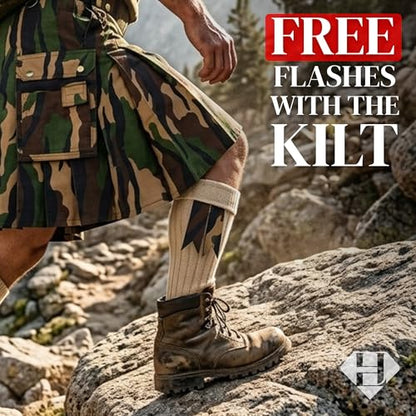 Camouflage Utility Kilt for Men – Rugged Ripstop Cotton Tactical mens kilt with Brass Hardware - size: 32