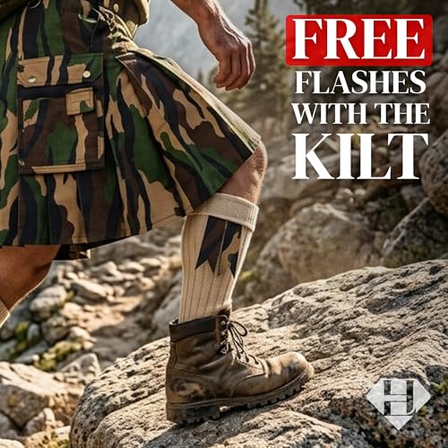 Camouflage Utility Kilt for Men – Rugged Ripstop Cotton Tactical mens kilt with Brass Hardware - size: 46