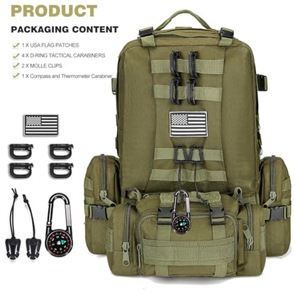 Large Military Tactical Backpack for Men, 40-50L Backpacks for Women, Bug out Bag Army 3 Days Pack Bags Rucksack with Molle System Green - color: Army Green