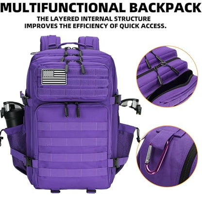 45L Military Tactical Backpack Hiking Backpacks Tactical Gear Camo Back Pack Army Molle Bag Rucksack Fitness Daypack - color: Purple