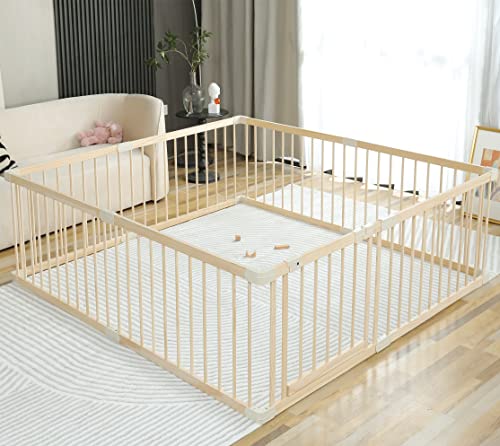 Baby Playpen Play Fence Gate Play Pen Wood Large,Playpens for Babies and Toddlers Kids Indoor,Baby Play Yards Gym - size: 160x180x61 cm