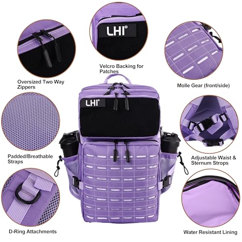 LHI Tactical Military Backpack for Men 25L/45L Large Molle Army Assault Pack 3 Day Hiking Rucksack With Bottle Holder - color: Light Purple, size: 45L