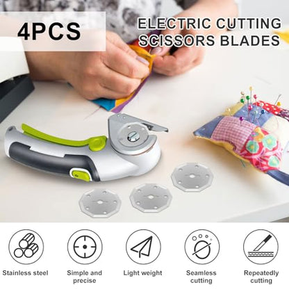 4Pcs Tungsten Steel Replacement Blades for Cordless Electric Scissors - Universal Suitable for RC2600K, WX2300 (Paper, Plastic, Carpet Cutting) with Protective Cover