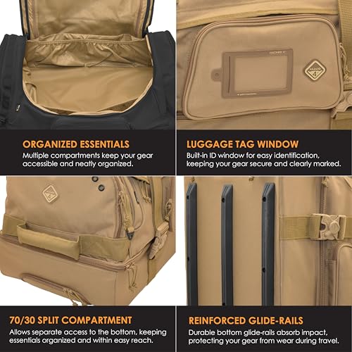 HAZARD 4 Shoreleave - Rolling Duffle Bag With Wheels and Handle - Large Heavy Duty Travel Luggage, Wheeled Camping Duffel Bags for Men and Women, Tactical Weekender Baggage (103.4L) (Coyote)