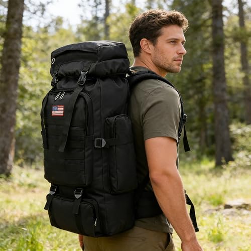 JUMAHE 80L 2-pack Hiking Backpack for Men with Sling Tactical Backpack - Rucksack Molle Military Tactical Waterproof Lightweight Camping Backpack 3 Day Assault Pack for Travel, Climbing, Backpacking - color: 80l Black - Pro(900d Fabric) + Sling Bag Bundle