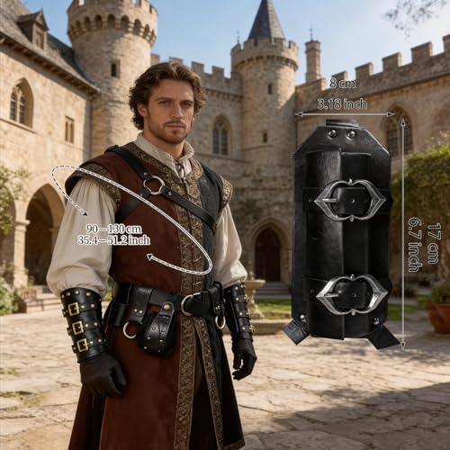 SUMGOGO Medieval Back Sword Frog Holder Arm Bracer Belt and Belt Pouch Hook Viking Warrior Costume Renaissance Accessory Prop - color: Black