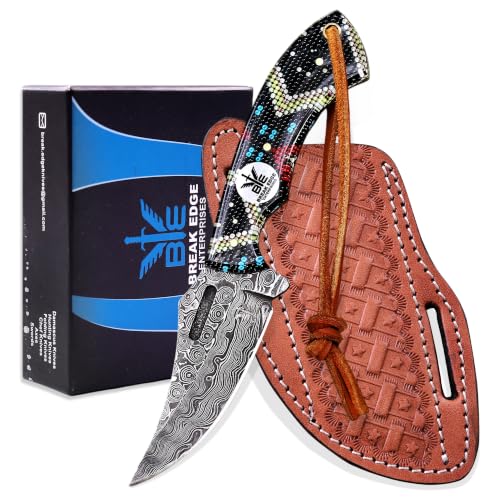 Damascus Steel fixed blade Knife, Multicolor Decorative Handle, EDC Knife for Outdoor Camping and Everyday Carry (Rain drop) - color: Multi colour