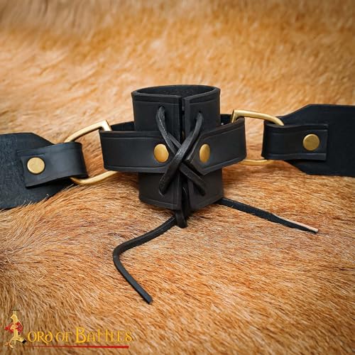 Lord of Battles Medieval Double Wrap Sword Belt | 3 mm Thick Genuine Leather | Brass Buckle Knight Accessory for LARP - size: Large