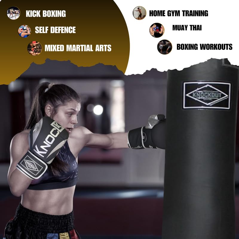 Knockout Elite Boxing Gloves 2 Pair Set, Complete Kit with Hand Wraps, Bag Pack, and Mouth Guard - Size 8oz-16oz-All Color Available - color: Black / Blue, size: 12 oz
