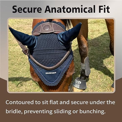 EQUINEWAVE Horse Fly Bonnet, Breathable Crochet Ear Bonnet with Stretch Comfort Ears, Contoured Fit for English Riding - color: NAVY