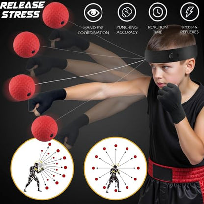 4-in-1 Boxing Gloves and Punching Mitts Set for Kids, Youth Boxing Gloves Focus Pads with Reflex Ball, Kids Sparring Equipment for MMA, Karate, Muay Thai, Taekwondo