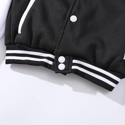 Kids Varsity Jacket Girls Boys Baseball Jacket Bomber Coat School Uniform with Pocket - color: Black, size: 14 Years
