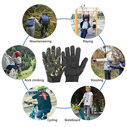 Long Keeper Kids Cycling Tactical Gloves – Boys Sport Climbing Fishing Gloves Anti Slip Full Finger Gloves - color: Camo, size: Small