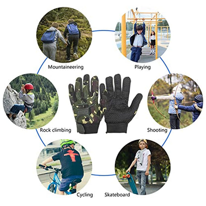 Long Keeper Kids Cycling Tactical Gloves – Boys Sport Climbing Fishing Gloves Anti Slip Full Finger Gloves - color: Camo, size: Small