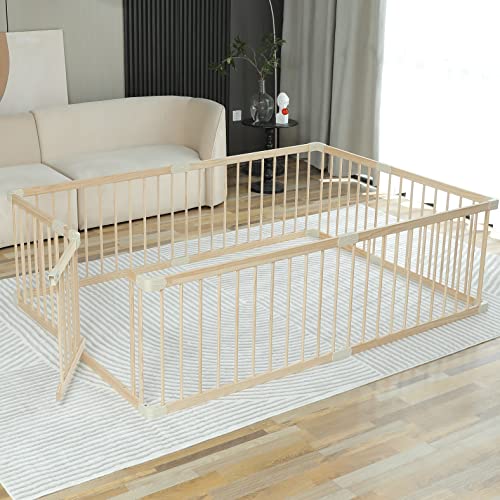 Baby Playpen Play Fence Gate Play Pen Wood Large,Playpens for Babies and Toddlers Kids Indoor,Baby Play Yards Gym - size: 140x200x61 cm
