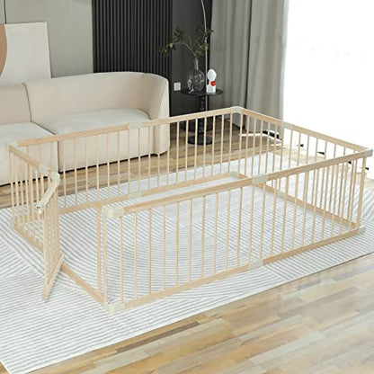 Baby Playpen Play Fence Gate Play Pen Wood Large,Playpens for Babies and Toddlers Kids Indoor,Baby Play Yards Gym - size: 140x200x61 cm