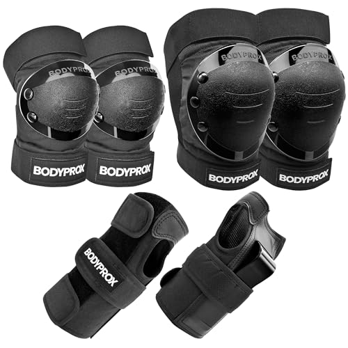BODYPROX Knee Pads Elbow Pads Wrist Guards Set for Inline Skating, Skateboarding, Roller Derby and BMX Ride. - size: Medium