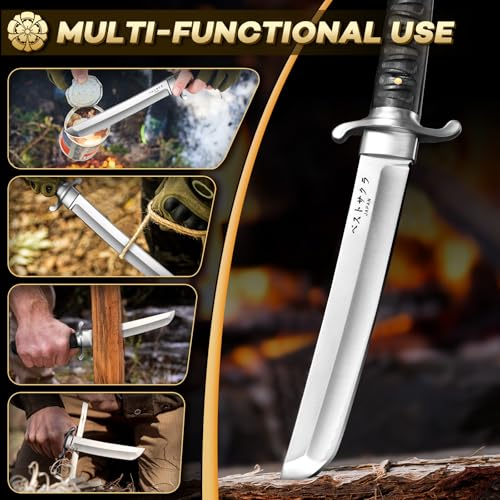 Japan Fixed Blade Knife - D2 Steel Tanto Knife with Carved Sheath - size: 8.43 Inch
