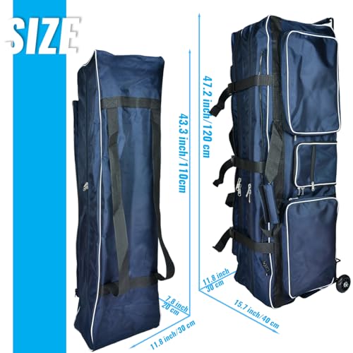 Fencing Bag with Wheels - Competition Draw-bar Rolling Fencing Bag - Fencing Bags with A High-Top Weapon Bag - color: Navy Blue