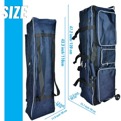 Fencing Bag with Wheels - Competition Draw-bar Rolling Fencing Bag - Fencing Bags with A High-Top Weapon Bag - color: Navy Blue