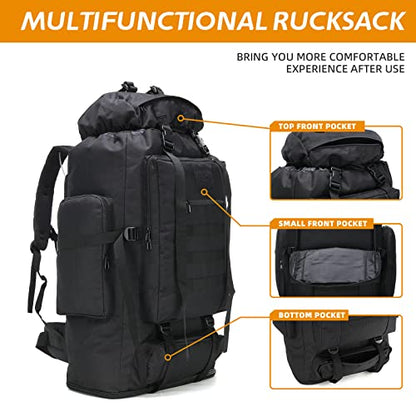 100L Hiking Camping Backpack MOLLE Rucksack Waterproof Daypack for Traveling - color: Black