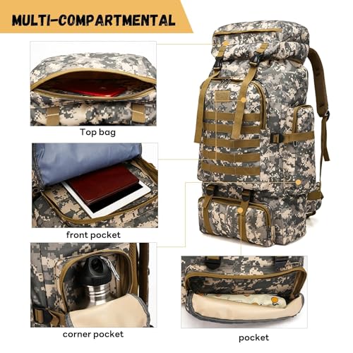 JUMAHE 80L 2-Pack Hiking Backpack for Men with Sling Tactical Backpack - Rucksack Molle Military Tactical Waterproof Lightweight Camping Backpack 3 Day Assault Pack for Travel, Climbing, Backpacking - color: 80l Grey - Pro(900d Fabric) + Sling Bag Bundle,