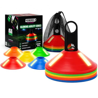 Agility Training Cones 25 Pack, Soccer Disc Cones with Holder, 5-Color Sports Cones for Speed - style: 25 Pack - Glowing