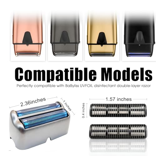 Double Foil Replacement & Cutters for BaBylissPRO UV FOIL, Compatible with FXLFS2 Series UV Shavers, Hypoallergenic Extra-close Shaver Replacement Head, Professional Barber & Home Use(Grey)