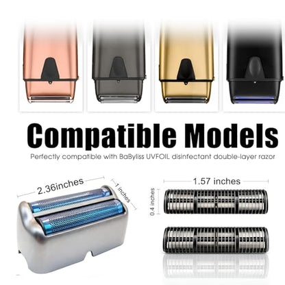 Double Foil Replacement & Cutters for BaBylissPRO UV FOIL, Compatible with FXLFS2 Series UV Shavers, Hypoallergenic Extra-close Shaver Replacement Head, Professional Barber & Home Use(Grey)