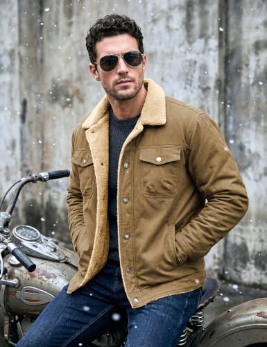 MAGNIVIT Mens Winter Jacket Thick Warm Fleece Lined Trucker Cargo Coat - color: Khaki, size: Large