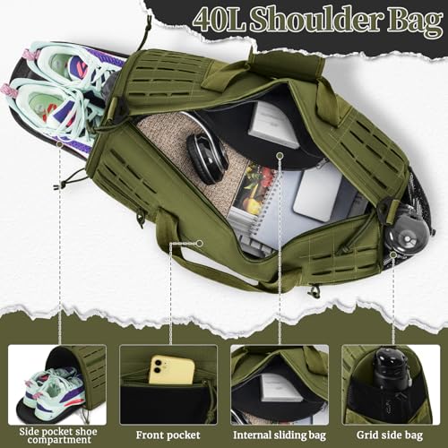 GMAK Military Tactical Duffle Bag for Men, 40L Sports Gym Bag Carry on Bag - color: Army Green