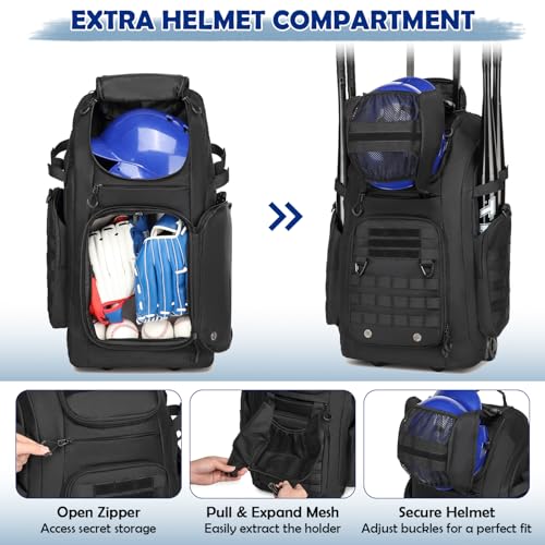 Rolling Baseball Bag with Wheels, Softball Catchers Gear Bag