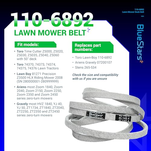 BlueStars 110-6892 Lawn Mower Deck Belt V-Belt | Aramid Cord | 1/2 x 140.4 - size: 110-6892, style: Aramid Cord