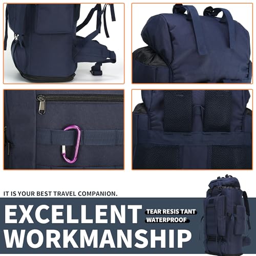 100L Hiking Camping Backpack MOLLE Rucksack Waterproof Daypack (Blue) - color: Blue