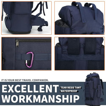 100L Hiking Camping Backpack MOLLE Rucksack Waterproof Daypack (Blue) - color: Blue