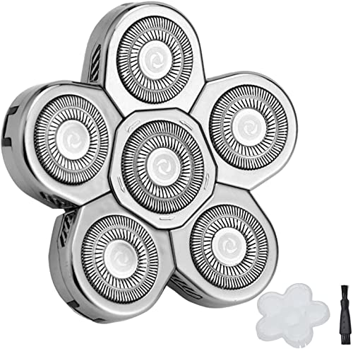 6 Blades Shaver Replacement Heads Electric Razor Blade Replacement Blades for Bald Men Shaver Replacement Blade with Blade Cover (Silver) - color: Silver