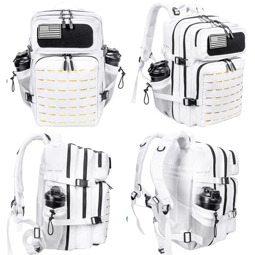 LHI Tactical Military Backpack for Men 25L/45L Large Molle Army Assault Pack 3 Day Hiking Rucksack With Bottle Holder - color: Silver White, size: 45L