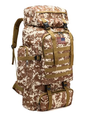 JUMAHE Rugged 80L Military Backpack for Men Versatile, Waterproof, and Breathable Ideal for Camping, Hiking, and Travel (Desert) - color: Desert