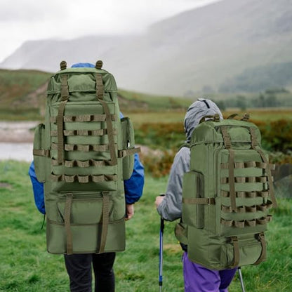 70L/100L Camping Hiking Backpack with Rain Cover, Expandable Large Military Tactical Backpack, Waterproof Molle Rucksack Travel Backpacking Daypack for Climbing Trekking (Green) - color: Green