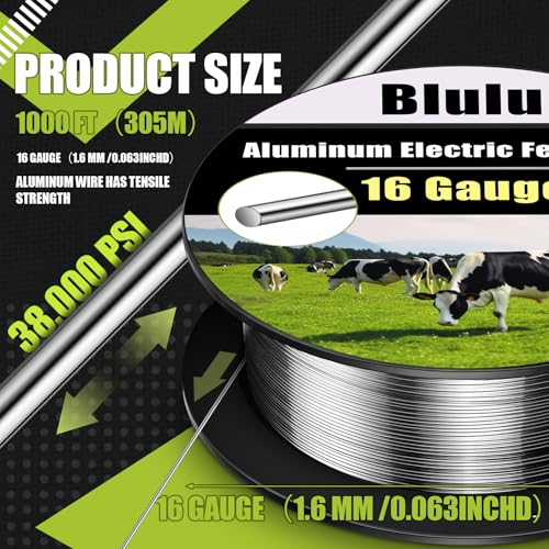 Blulu 16 Gauge Aluminum Electric Fence Wire High Conductivity, 1000 ft - size: 16 Gauge