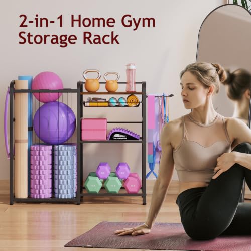 Homsorout Garage Sports Equipment Organizer, Ball Storage for Gear and Toys, Large Capacity, Sports Organizer for Garage with Hooks and Baskets