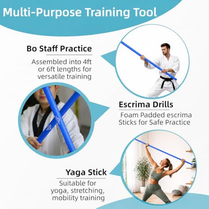 Collapsible Foam Padded Bo Staff 4ft / 6ft – Portable Martial Arts Training Staff for Safe Practice, Lightweight Detachable Design with Carry Bage - color: blue