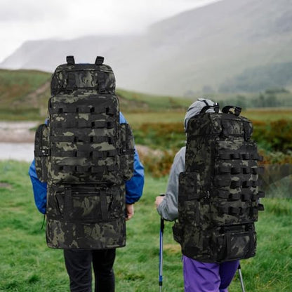 70L/100L Camping Hiking Backpack with Rain Cover, Expandable Large Military Tactical Backpack, Waterproof Molle Rucksack Travel Backpacking Daypack for Climbing Trekking (Black CP) - color: Black Cp