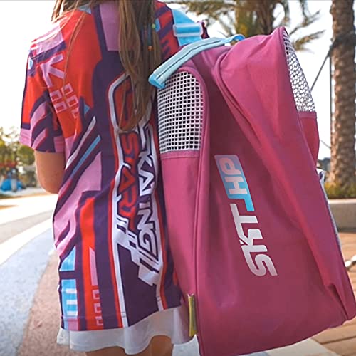 Roller Skate Bag with Adjustable Shoulder Strap for Kids and Adults to Hold Inline Skates and Knee Pads - color: Pink