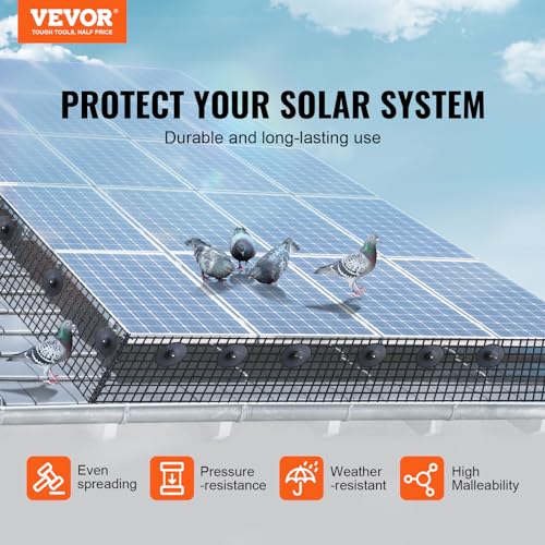 VEVOR 8inch x 98ft Critter Guard for Solar Panels, PVC Coated Wire Mesh Roll Kit with 50pcs Ties for Pigeon Deterrent, Bird Proofing, Squirrel Proof, Black - size: 8in x 98ft with 50pcs Tie Wires