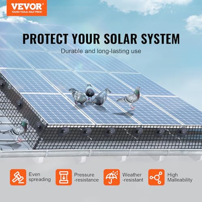 VEVOR 8 inch x 100ft Solar Panel Bird Guard, Critter Guard Roll Kit with 70pcs Aluminum Alloy Fasteners, Solar Panel Guard with Rust-Proof PVC Coating, Max 1/2 inch Wire Roll Mesh - size: 8in x 100ft with 70pcs Fasteners,50pcs Tie Wires