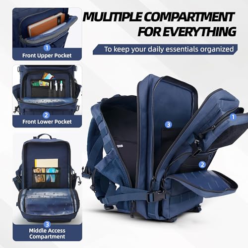 gracedon Tactical Backpack - Military Molle Bag 3 Days Pack for men and Women Large Assault Rucksack 25-45L (45L-Navy) - color: 45l-navy