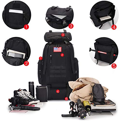 100L Hiking Camping Backpack MOLLE Rucksack Waterproof Daypack for Traveling - color: Black
